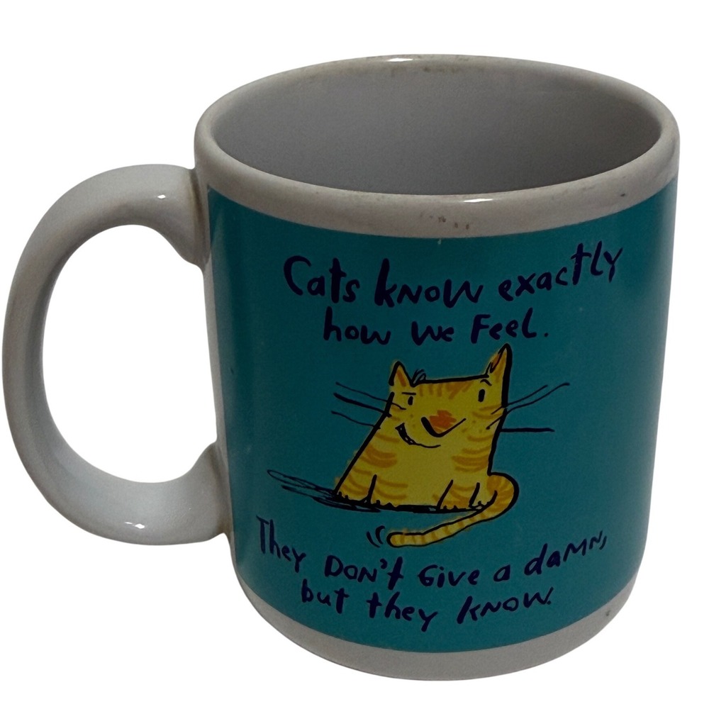 Carlton Cards Funny Cat Stoneware Mug Teal Orange Tabby MG 0156 K Humor Cup
